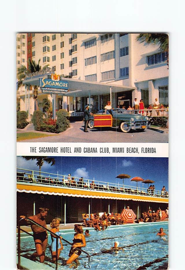 Postcard Sagamore Hotel Cabana Club Lincoln Road Miami Beach Florida USA America