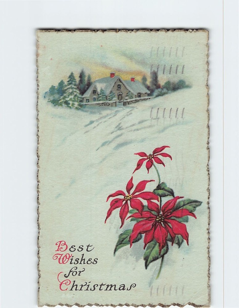 Postcard Best Wishes For Christmas Winter Scene Art Print