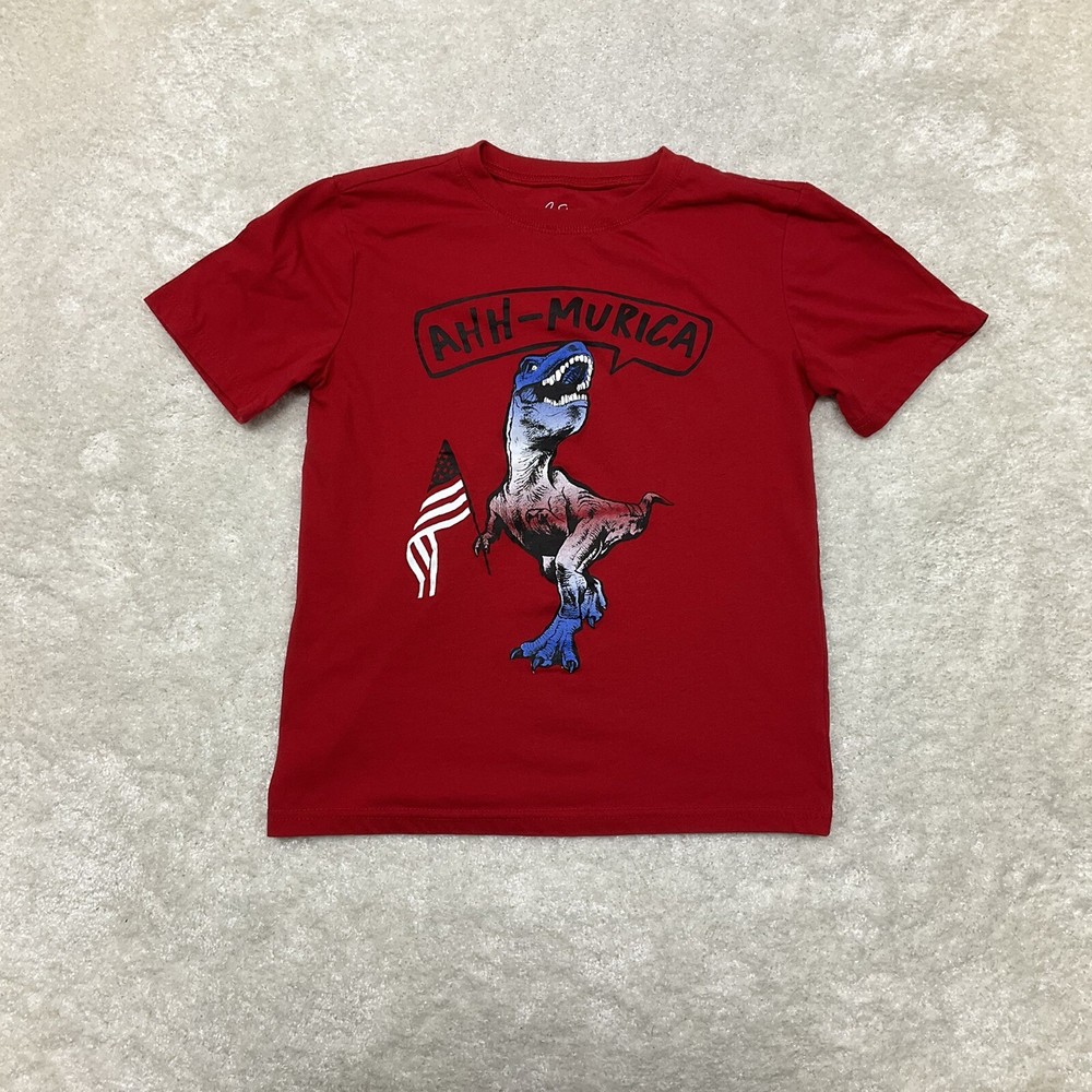 City Streets Boys Size M T-Rex Ahh-Murica Graphic Red T-Shirt Short Sleeve USA