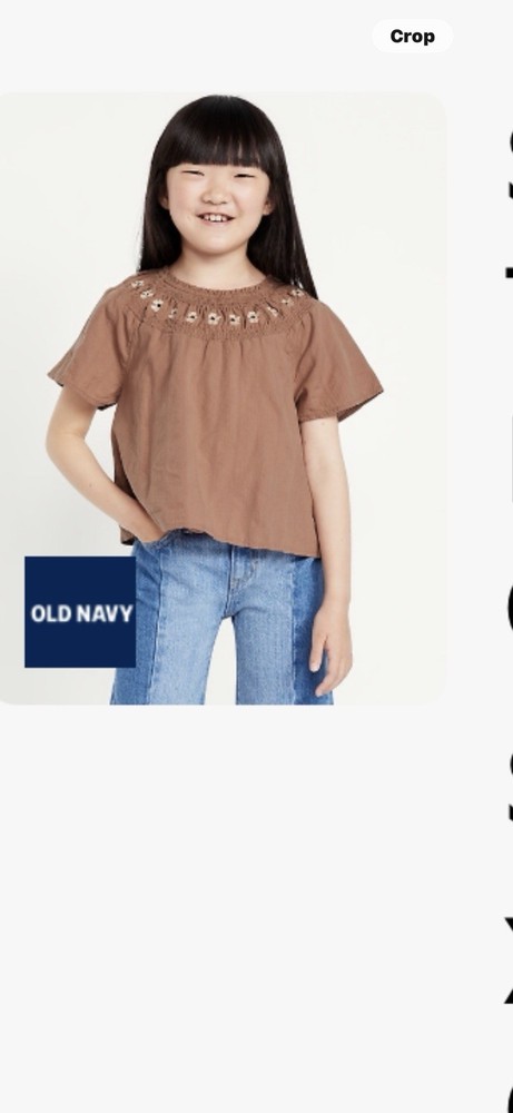 NWT Girls Old Navy Cropped Top XL Brown Smocked Short Sleeve Blouse Boho