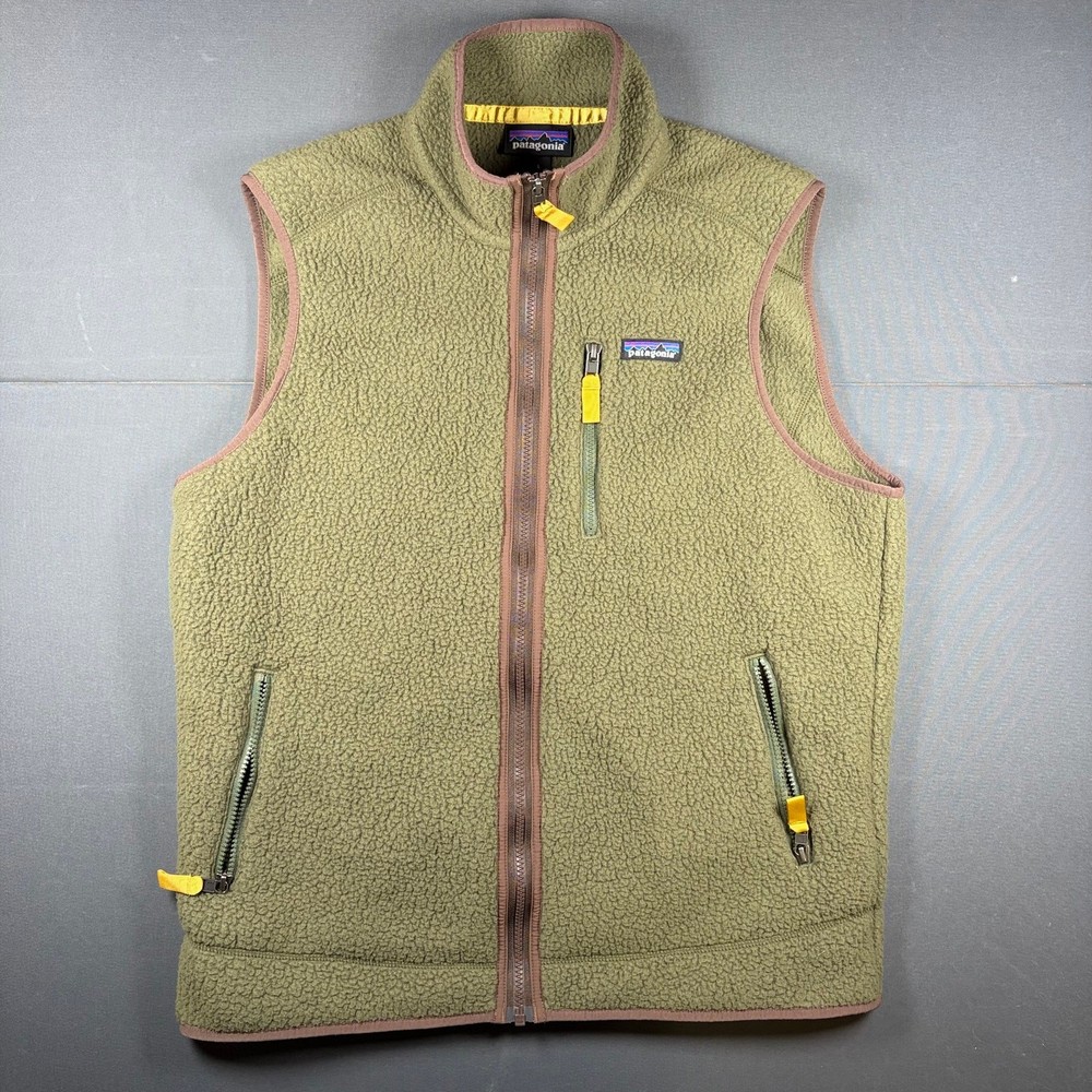 Patagonia Retro Pile Fleece Vest Olive Green Gorpcore Deep Pile Men's Large