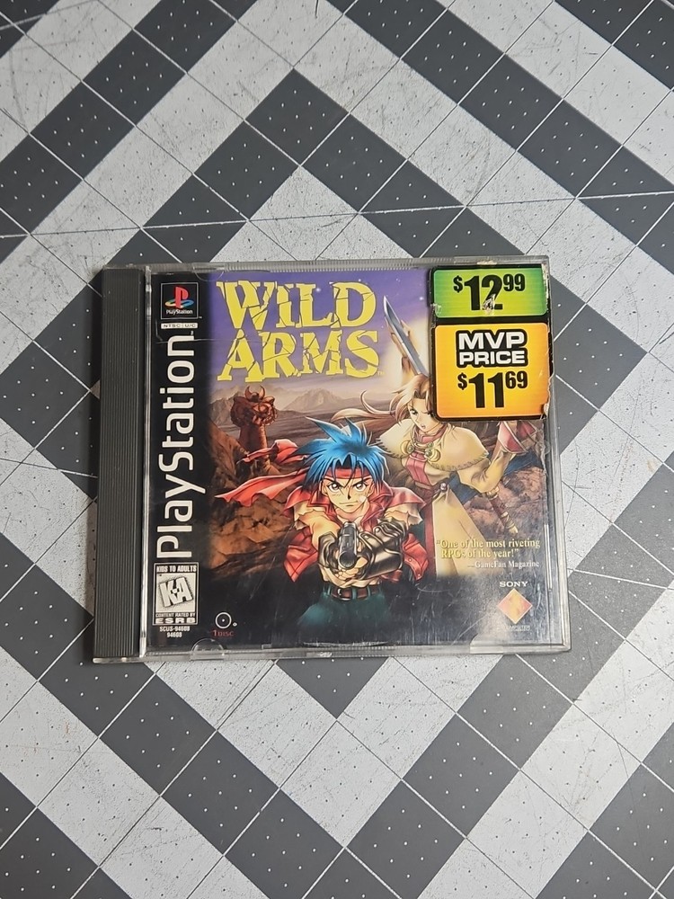Wild Arms (Sony PlayStation 1, 1997) Black Label PS1 Mvp Price Tag Case GUC