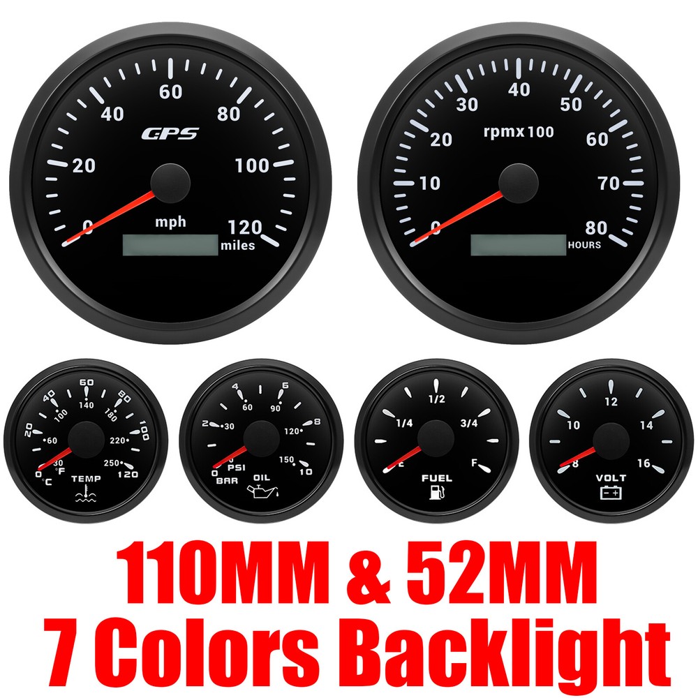 6 Gauge Set 110mm GPS Speedometer 120MPH Tacho Waterproof Car Marine Boat Truck