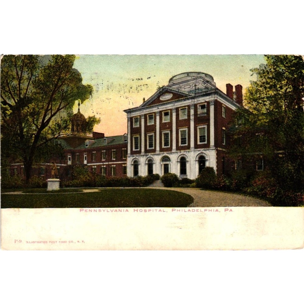 Vintage 1907 Pennsylvania Hospital Philadelphia PA Postcard Flag Cancel Franklin