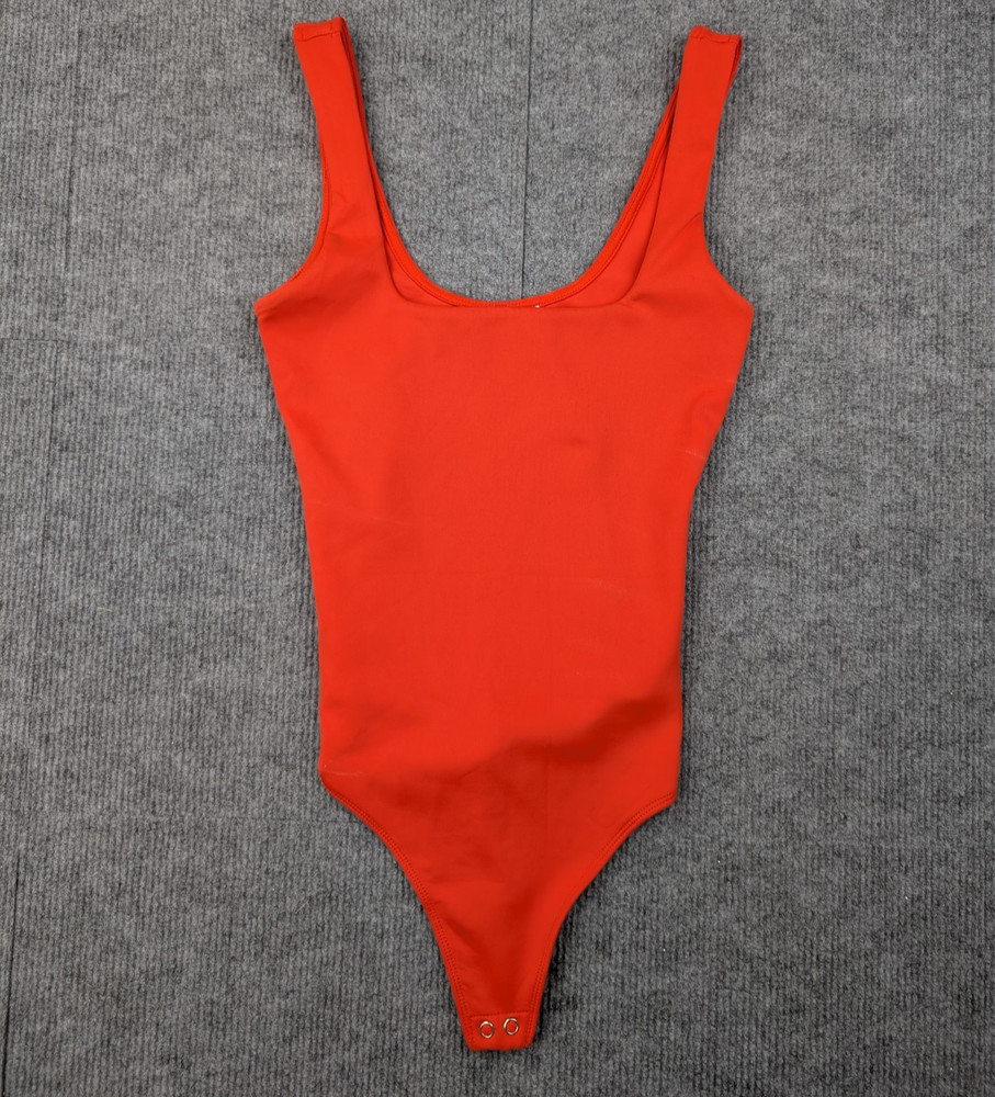 Good American Bodysuit Womens Small Orange Square Neck Minimal Staple Smoothing