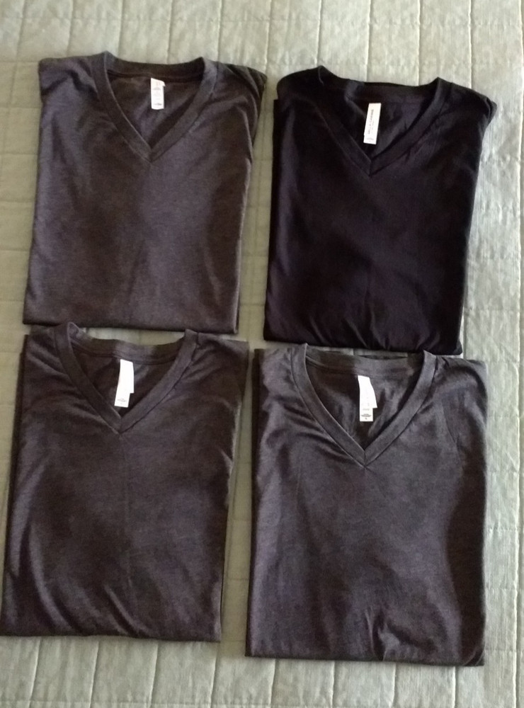 (Lot of 4) BELLA + CANVAS Size XL Unisex V-Neck Tees T-Shirts -(3 Gray, 1 Black)