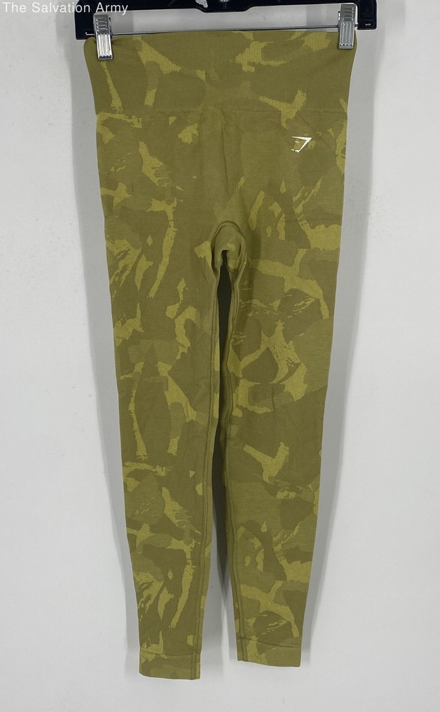 Gymshark Womens Green Camouflage Activewear Shorts Top & Leggings Sz S Lot Of 4