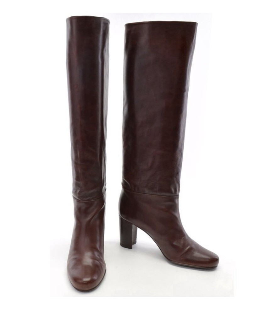 STUART WEITZMAN TOUJOURS MAHOGANY BROWN LEATHER KNEE BOOTS CHUNKY HEEL SZ 8 NWB