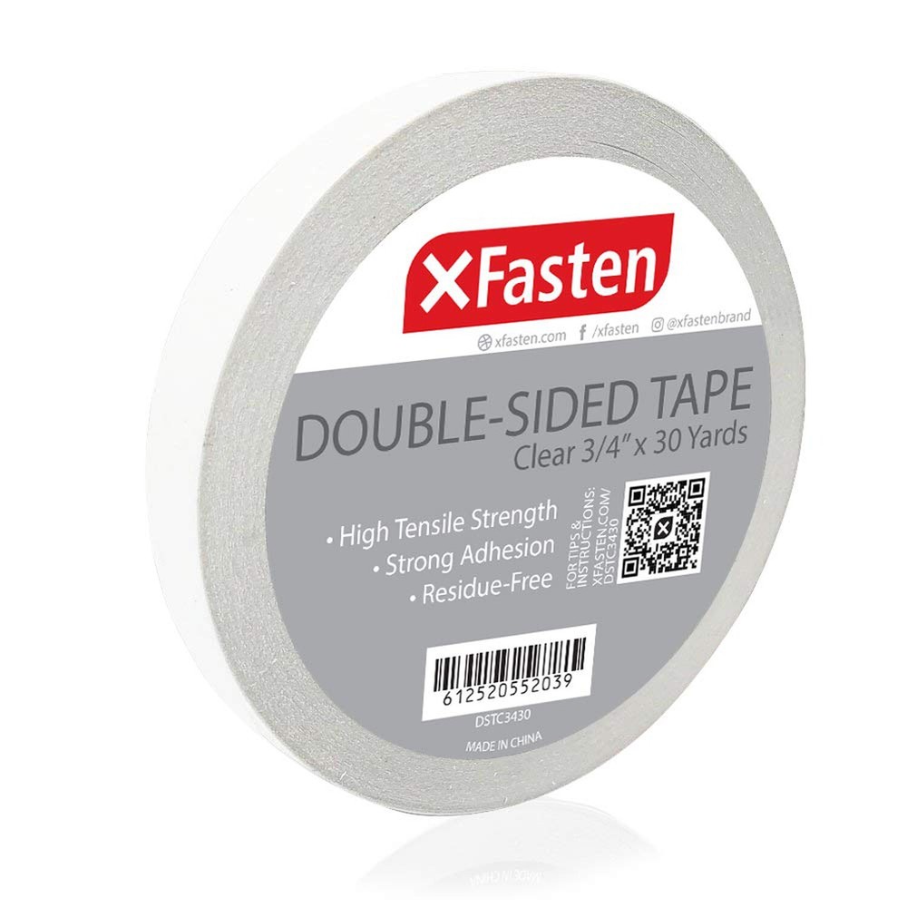 XFasten Clear Double Sided Sticky Tape, Removable, 3/4-Inch x 30-Yards, Singl...
