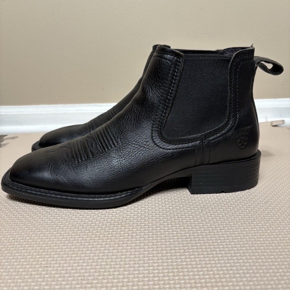 Ariat Mens Black Leather Booker Chelsea Boot Size 10.5 Square Toe Western