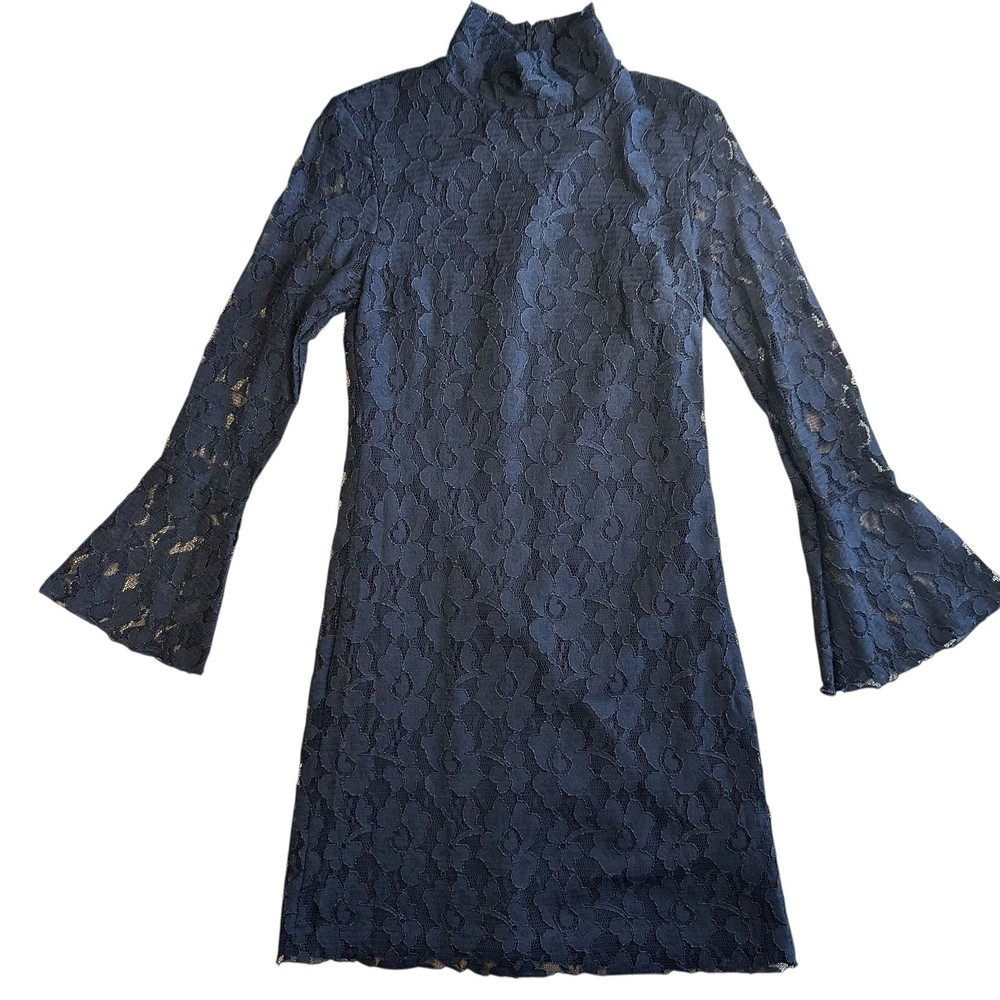 INC Petite Black Lace Witchy Goth Bell Sleeve Dress 90s Party Cocktail Mini