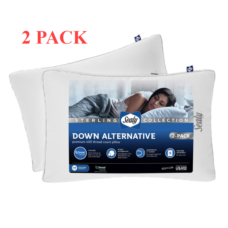 2-Pack Sealy Sterling Collection Down-Alternative Pillow, Hypoallergenic Fiber