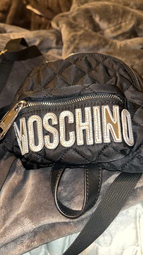 Moschino Milano Womens Diamond  Quilt Logo Backpack Color Black  & Gold NWT
