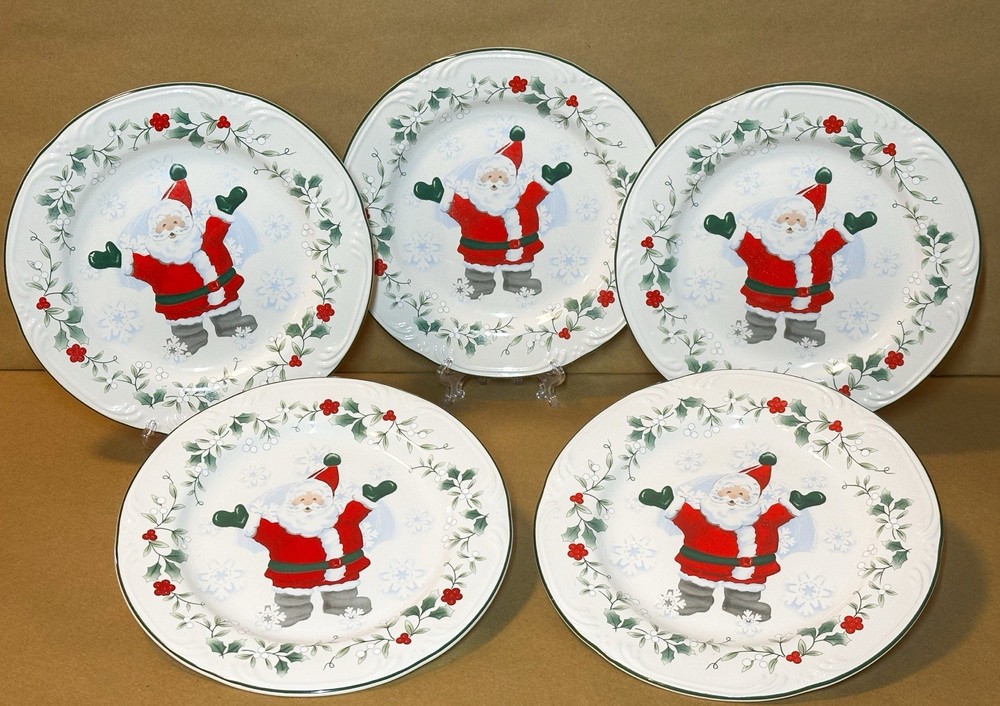 Pfaltzgraff Winterberry Christmas Santa Accent Salad Plates -5 plates available-image