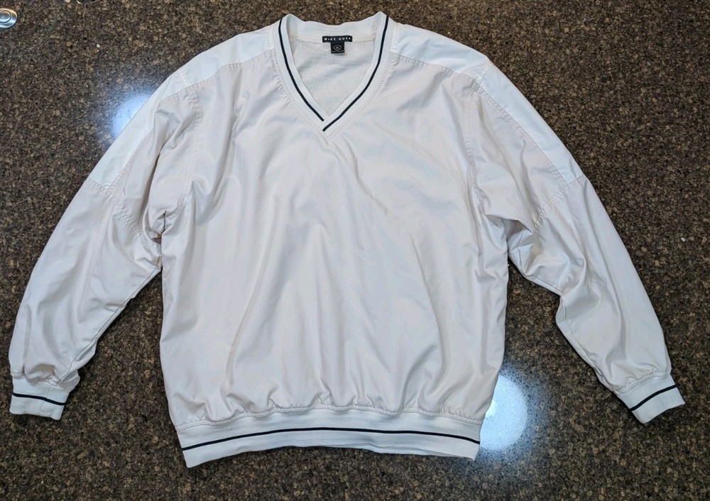 Nike Golf Mens Large Pullover V-neck Long Sleeve Creme Beige Nylon Polyester EUC