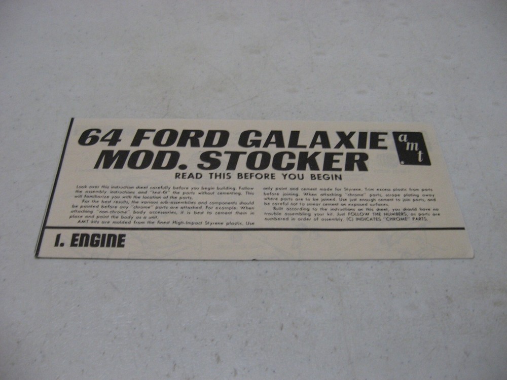AMT 1964 Ford Galaxie Modified Stocker Model Kit Instruction Sheet Only T193