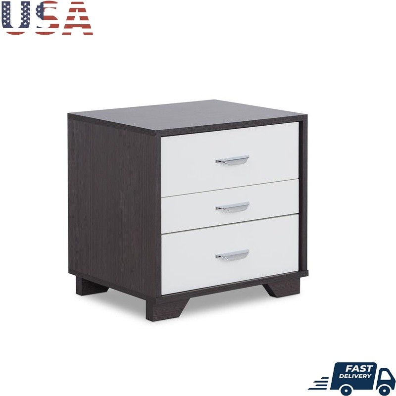 Modern Eloy Nightstand with 3 Drawers - MDF Bedside Table for Bedroom Storage
