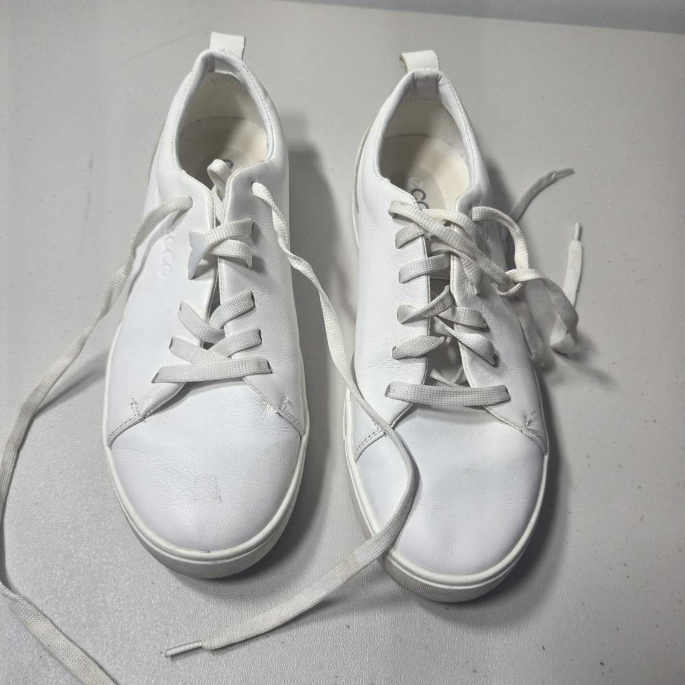ECCO Men's White Leather Lace Up Sneakers Low Top Comfort Shoes Size EUR 43