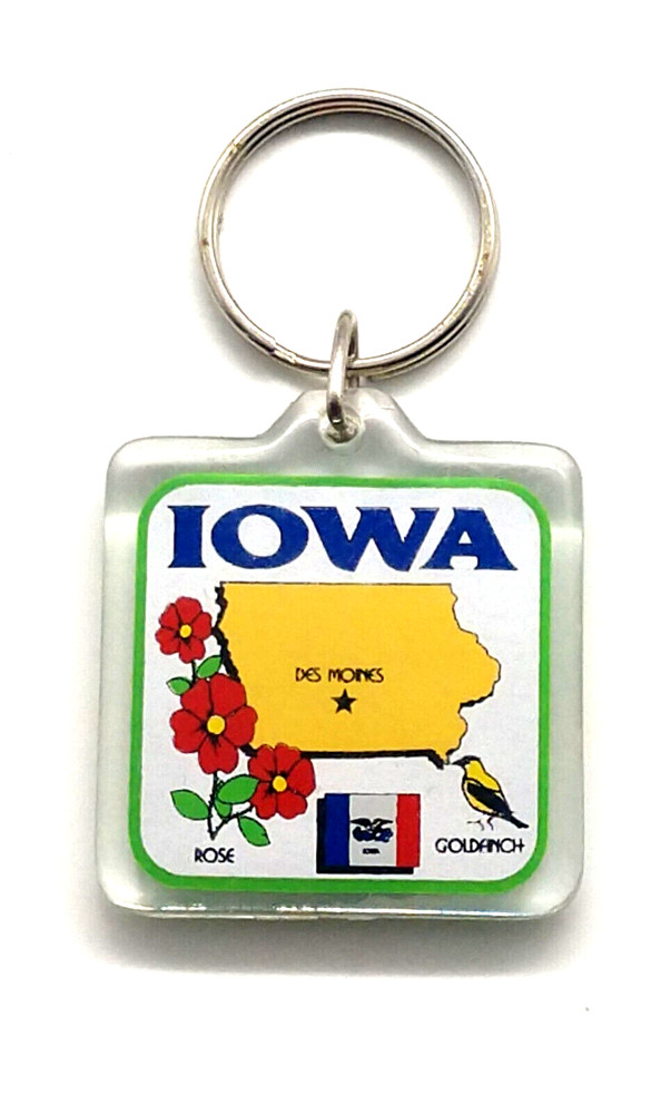 Vintage Iowa Rose Des Moines Goldfinch Flag Facts Keyring Keychain