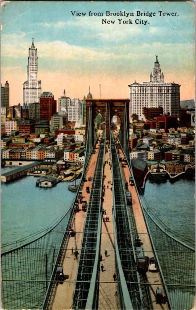 Divided-Back BRIDGE SCENE Manhattan & Brooklyn - New York City NY m/14 BJ5978