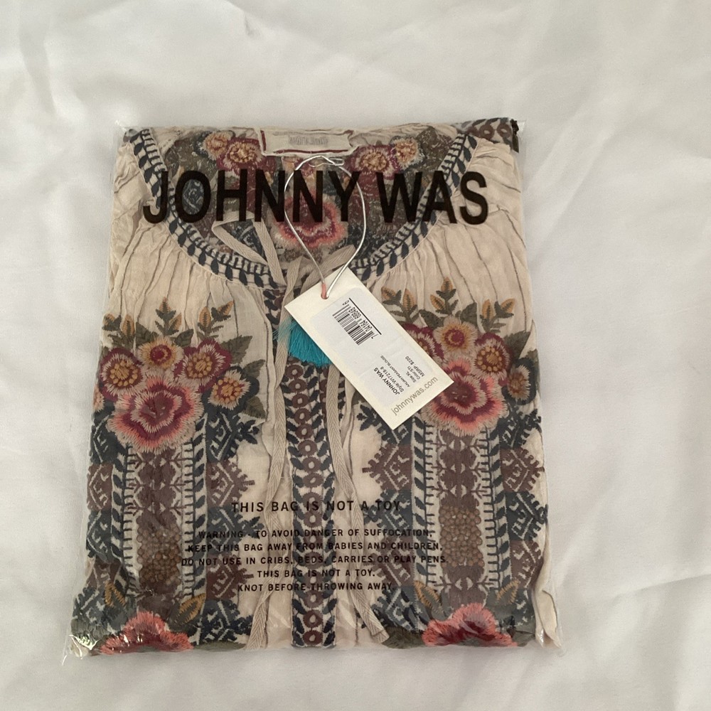 Johnny Was 3J Workshop Aaliyah Embroidered Floral Tunic Blouse Long Sleeve XL