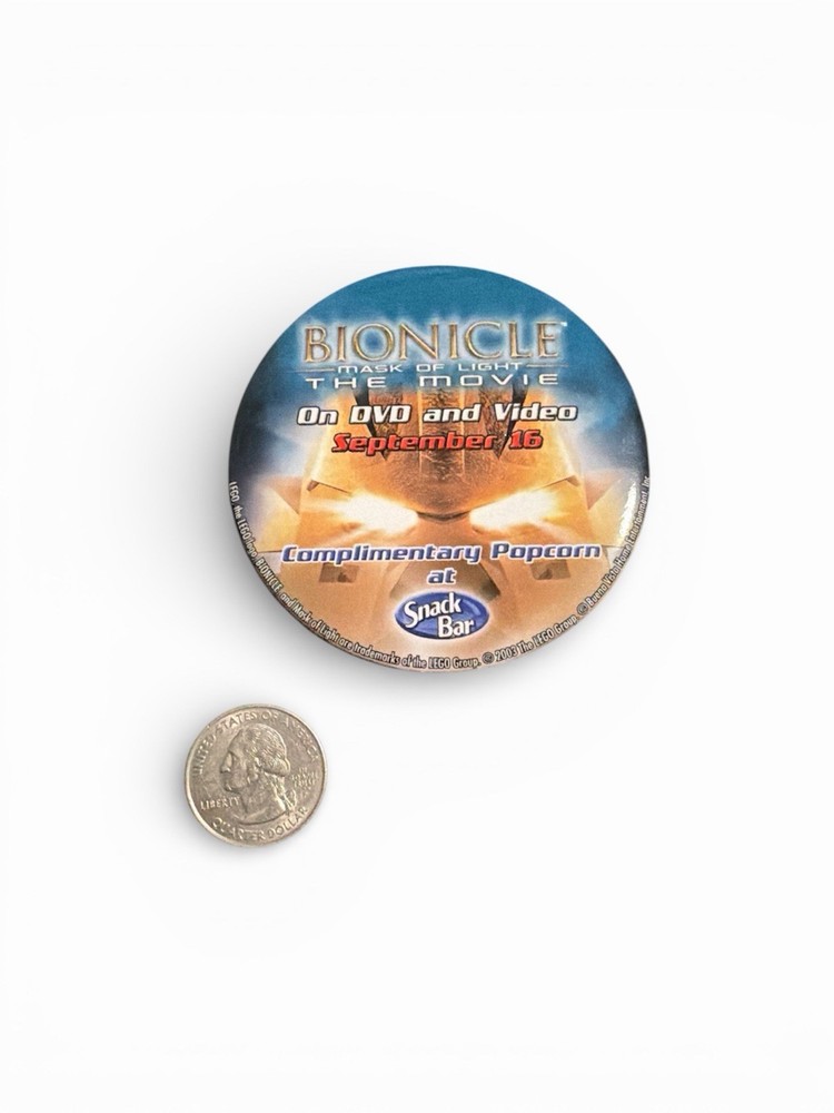 Rare 2003 The Lego Group Bionicle Mask Of Light The Movie Tshirt Button