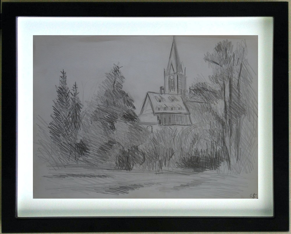 Vintage Drawing Pencil Niedernai Church by Madeleine Gaeckler 1911-1995