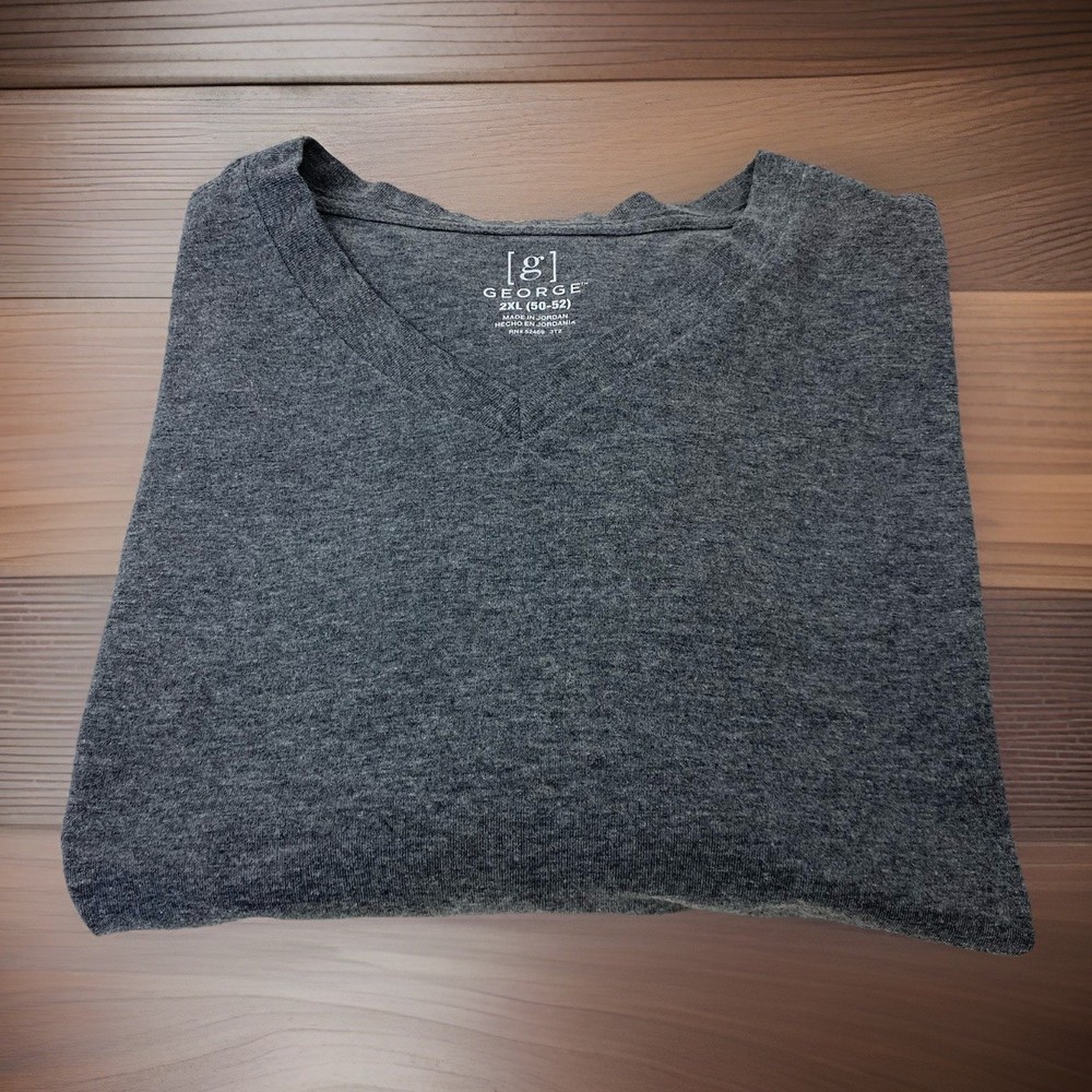 George Men’s XXL 2XL Solid Gray V Neck Short Sleeve T Shirt