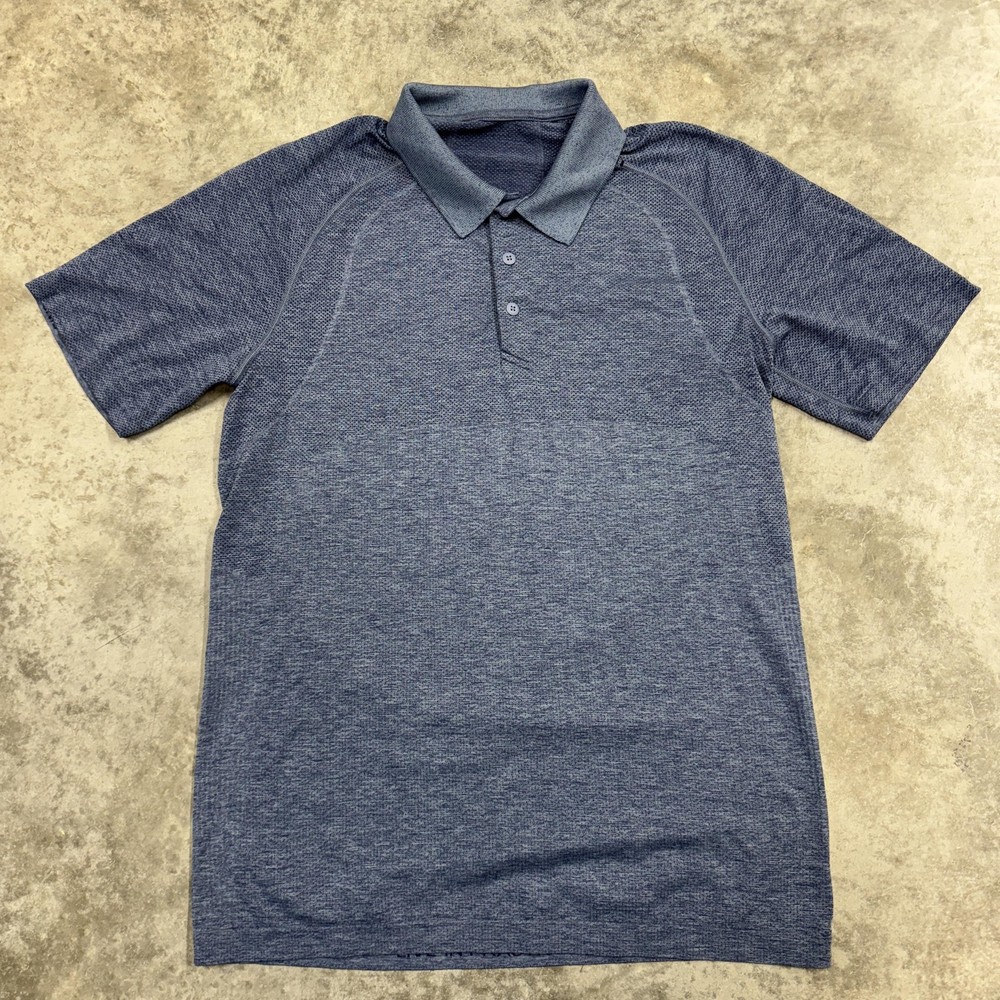 Lululemon Polo Shirt Mens Medium Blue metal vent tech performance golf stretch