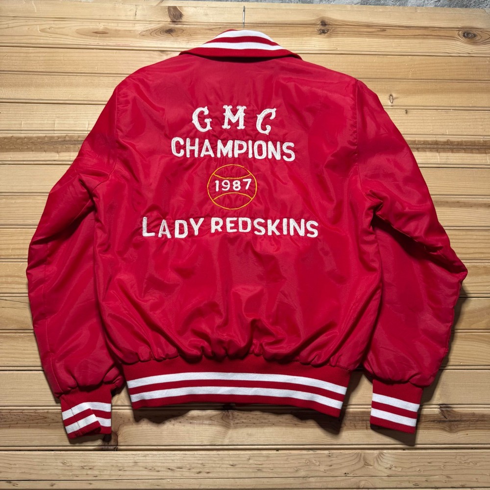 Vintage 80s 1987 GMC Champions Lady Redskins Satin Bomber Jacket USA Made Medium