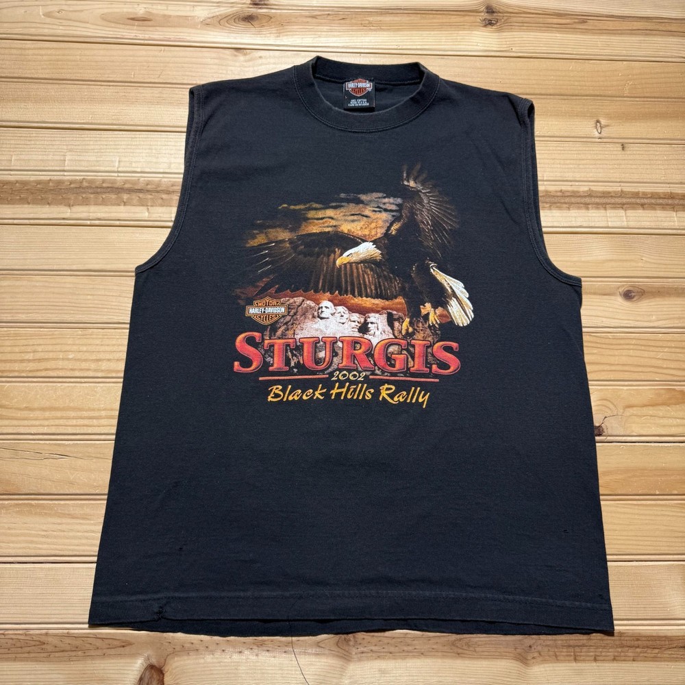 Vintage 2002 Harley Davidson Sturgis Black Hills Rally Eagle Muscle Shirt Large