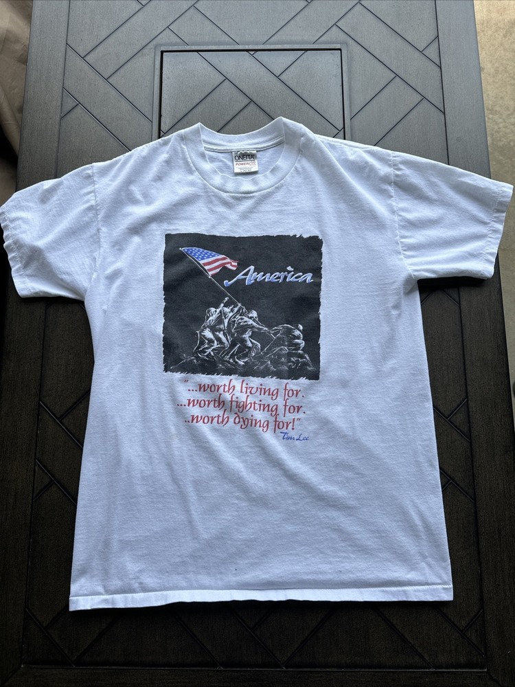 Vintage 90s Oneita American Patriotic USA Graphic T Shirt Large Single Stitch