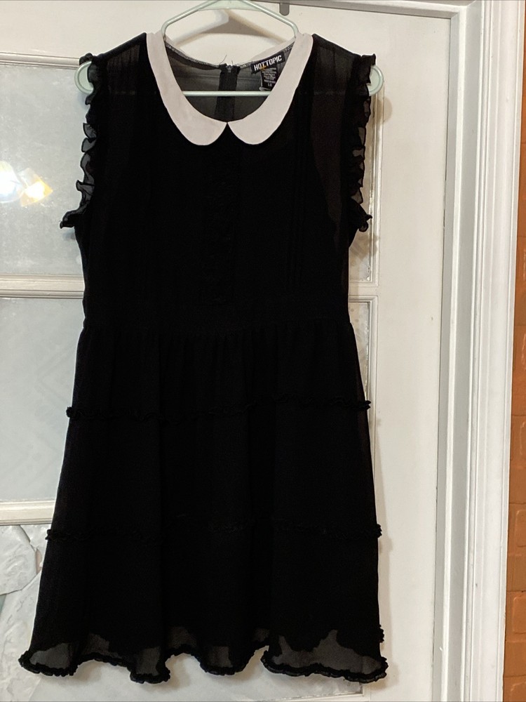 Hot Topic  size L Black Dress White Peter Pan Collar Grunge Indie Goth