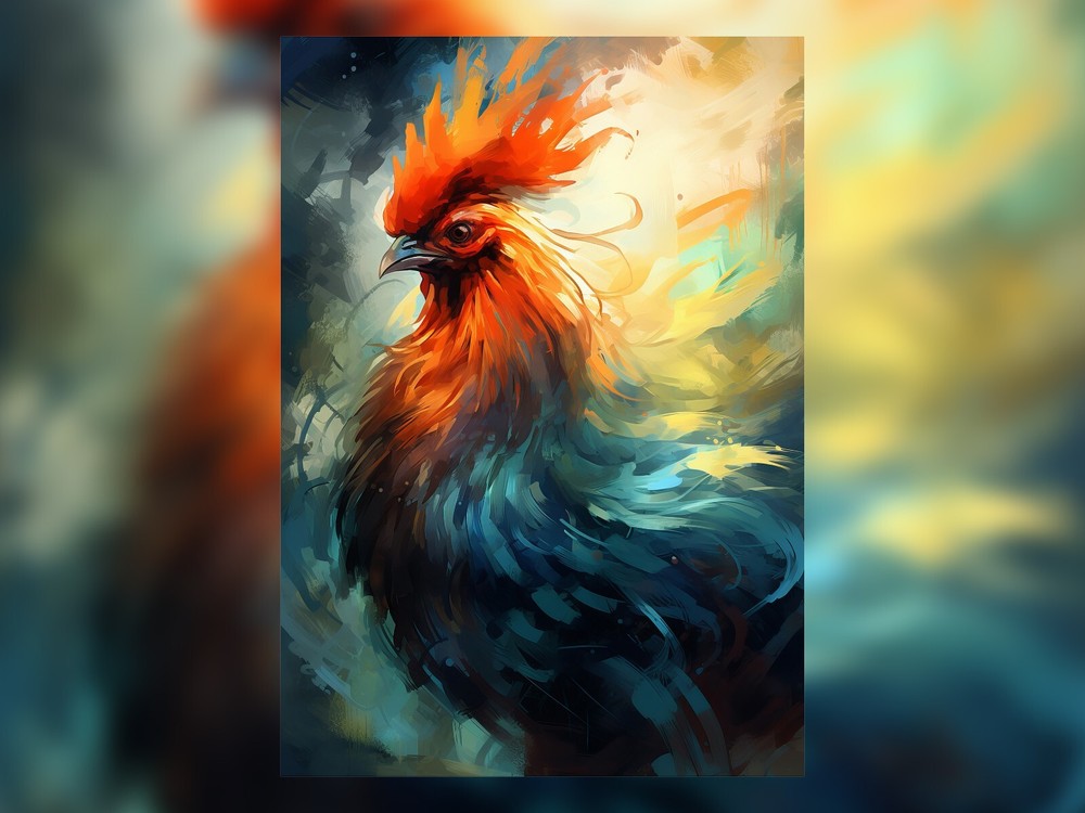 Vibrant Impasto Rooster Art Print 5x7 on Premium Matte Paper