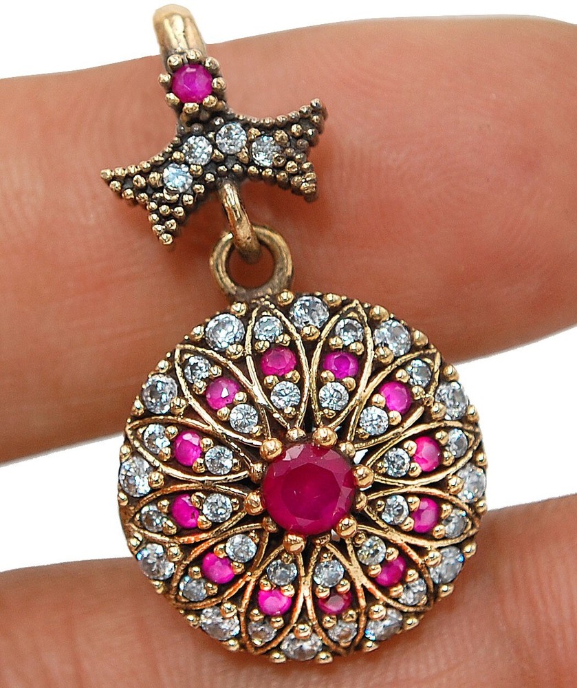 Ottoman Empire Inspired 2CT Ruby Topaz 925 Sterling Silver Pendant S1-1