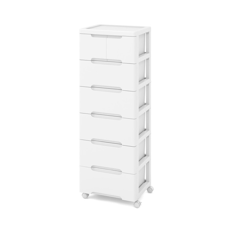 7-Drawer Rolling Storage Cabinet with Lockable Wheels - Compact Kitchen Organizer for Utensils, Spices, and More - Space-Saving Mobile Design with Dual Locking Casters