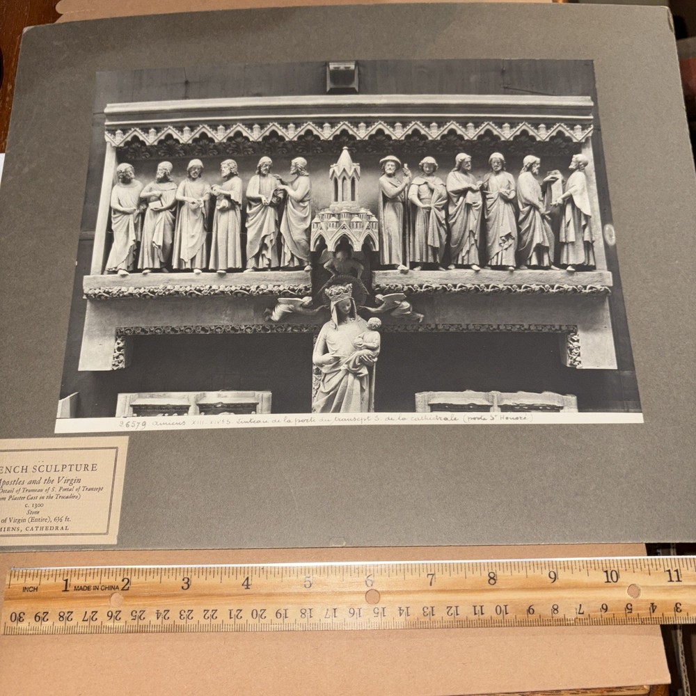 Vintage Apostles & the Virgin Amiens Cathedral Mounted French Sculpture Photo