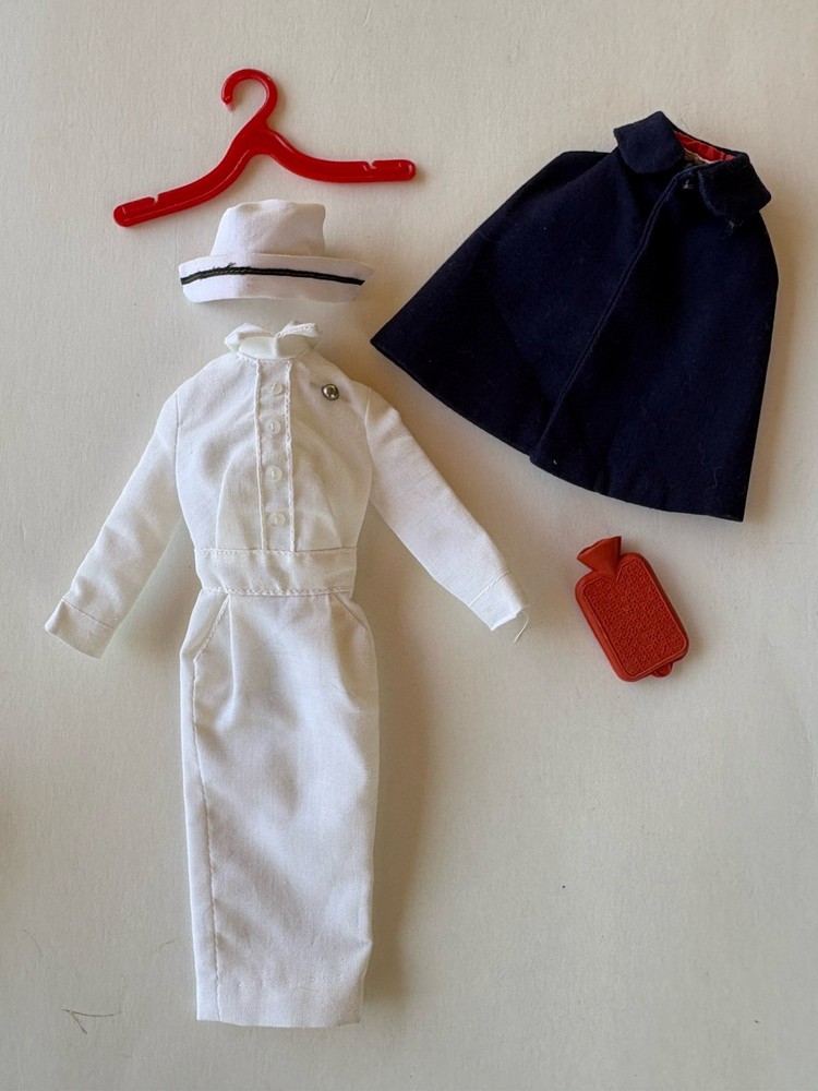 Vintage 1961 Barbie Registered Nurse Outfit #991  Dress Cape Hat Water Bottle