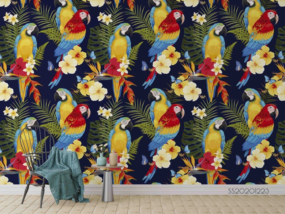 3D Flower Leaf Parrot Pattern Wall Murals Wallpaper Murals Wall Sticker