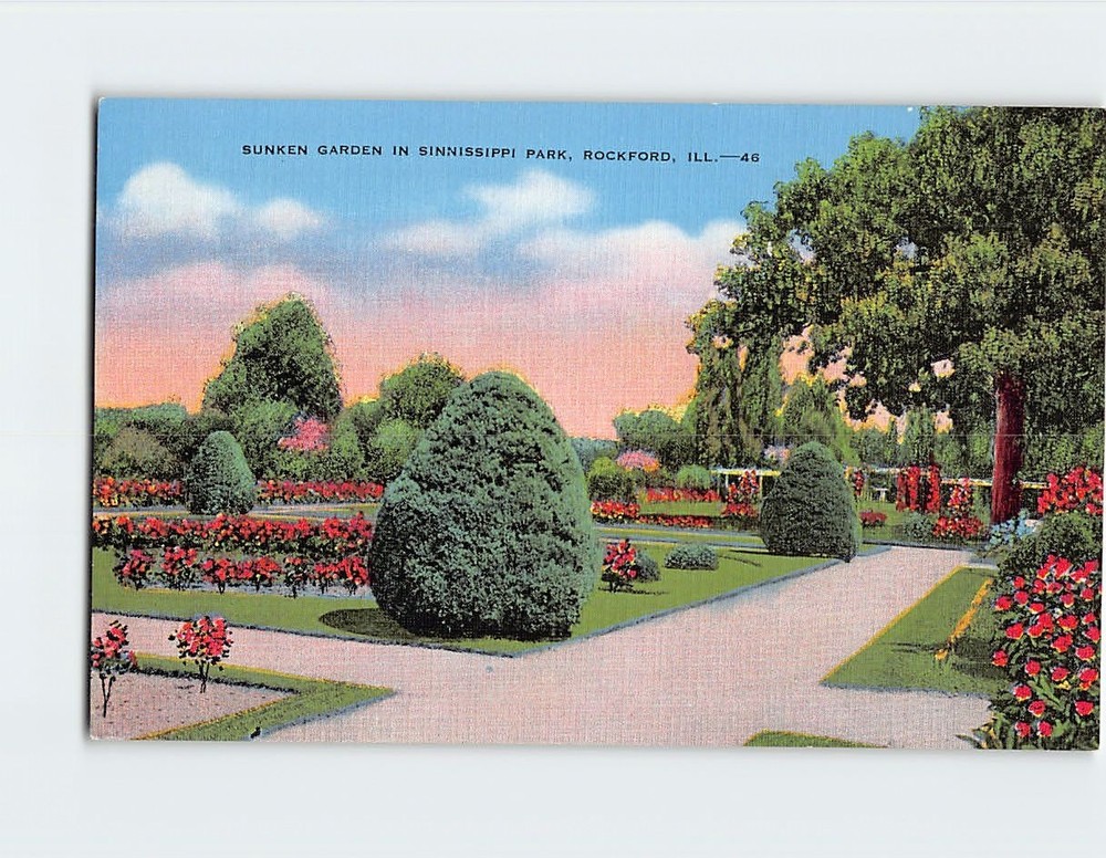 Postcard Sunken Garden Sinnissippi Park Rockford Illinois USA