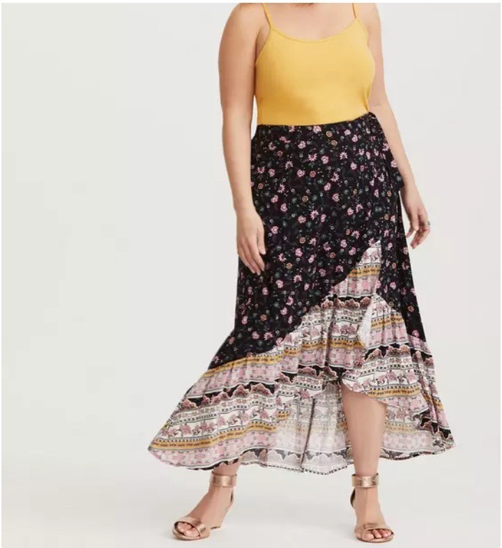 Torrid Black Floral Bohemian Gypsy Wrap Skirt Size 3X
