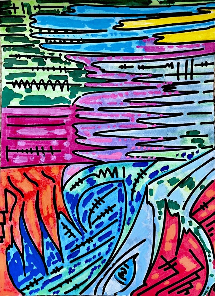 Modern Psychedelic Abstract Cubism Graffiti Art Painting Cartoon Illustration-image