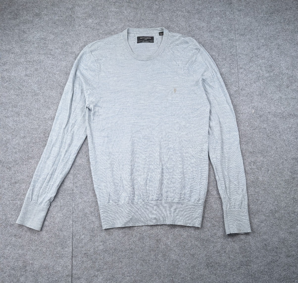 All Saints Sweater Mens Large Merino Wool Gray Quiet Luxury Timeless Pullover