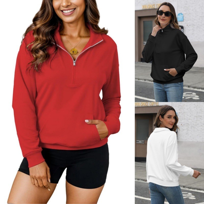 Womens Long Sleeve Casual Sweatshirt Oversized Quarter Zip Pullover Half Zip Top