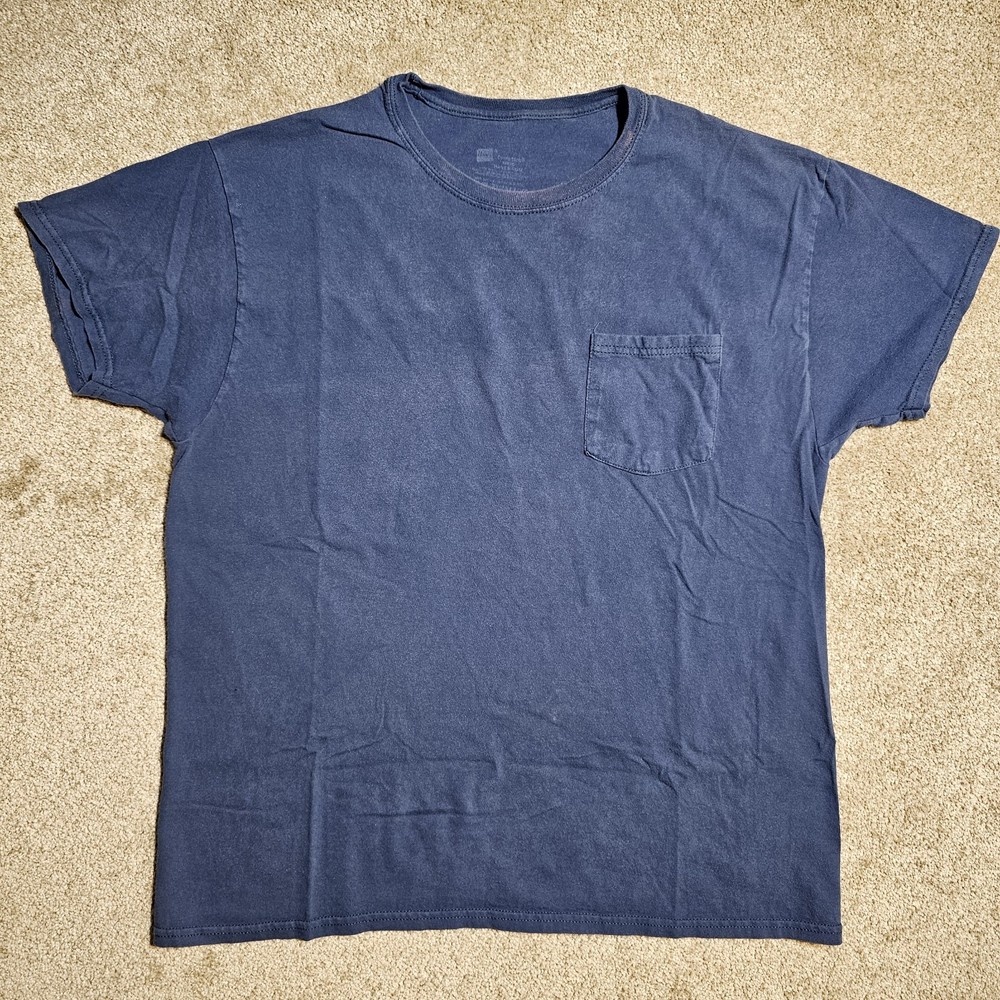 Vintage Y2k Faded Navy Blue Large Hanes T-Shirt Distressed Skate Indie Minimal