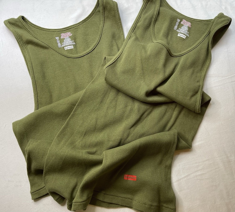 Supreme Hanes Olive Green Ribbed Tank Tops 2-Pack Size Large