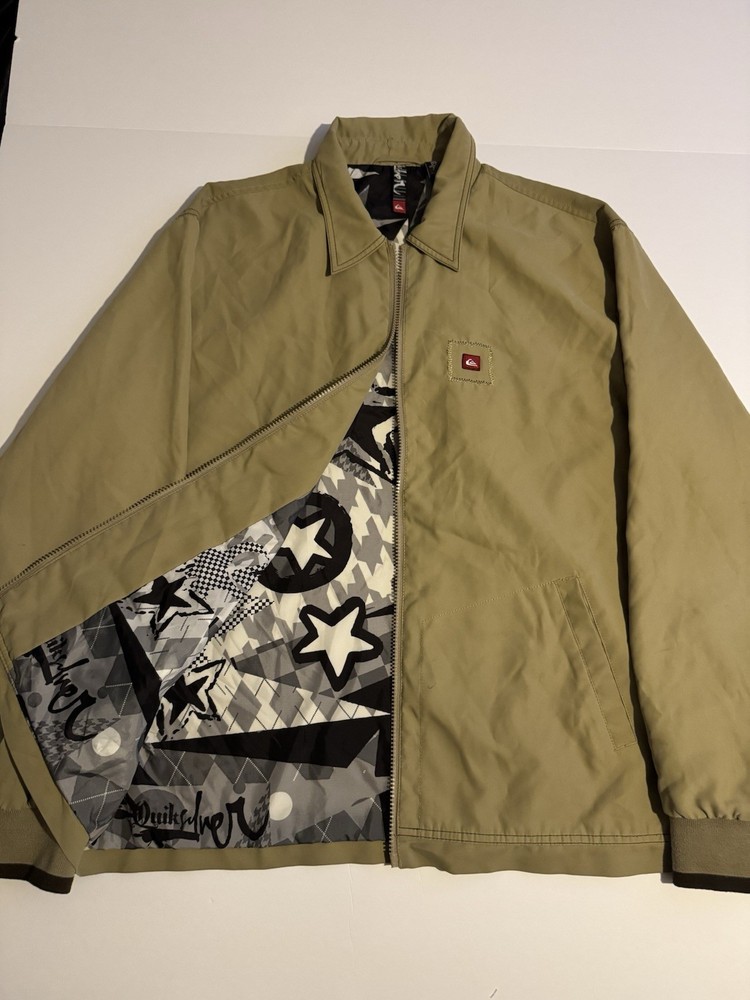 Vintage Quiksilver Jacket Mens Large Tan Zip Y2K Surf Skate