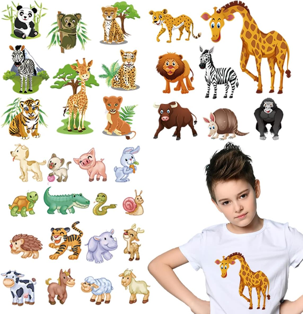 Animal Iron on Transfer Sticker Leopard Tiger Panda Iron on Decals Cute Woodland