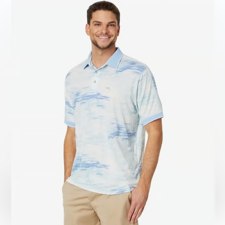 Tommy Bahama Palm Desert Skyway Polo Shirt Men's M Blue Isles Abstract $118 NWT-image
