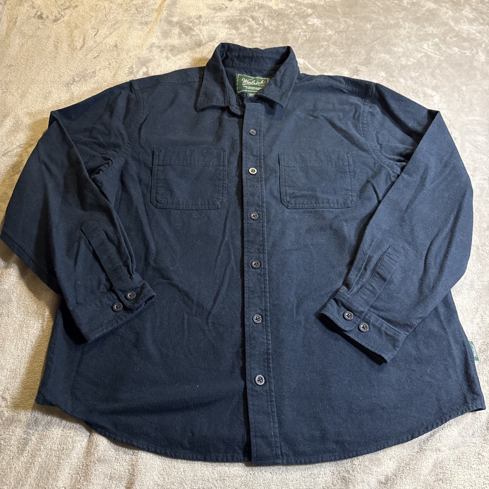 Woolrich Button Up Mens Size XL Green Label Chamois Cotton Shirt Solid Blue